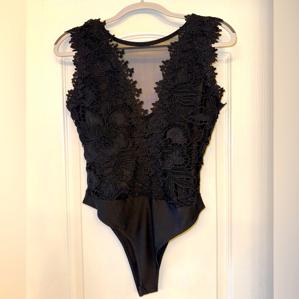 Black Embroidered Bodysuit- Women’s Size Large